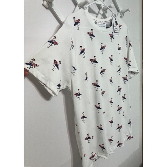 New Denim & Flower Woman's White Flamingo Surfboard Shirt American Flag USA  XL - Picture 2 of 10